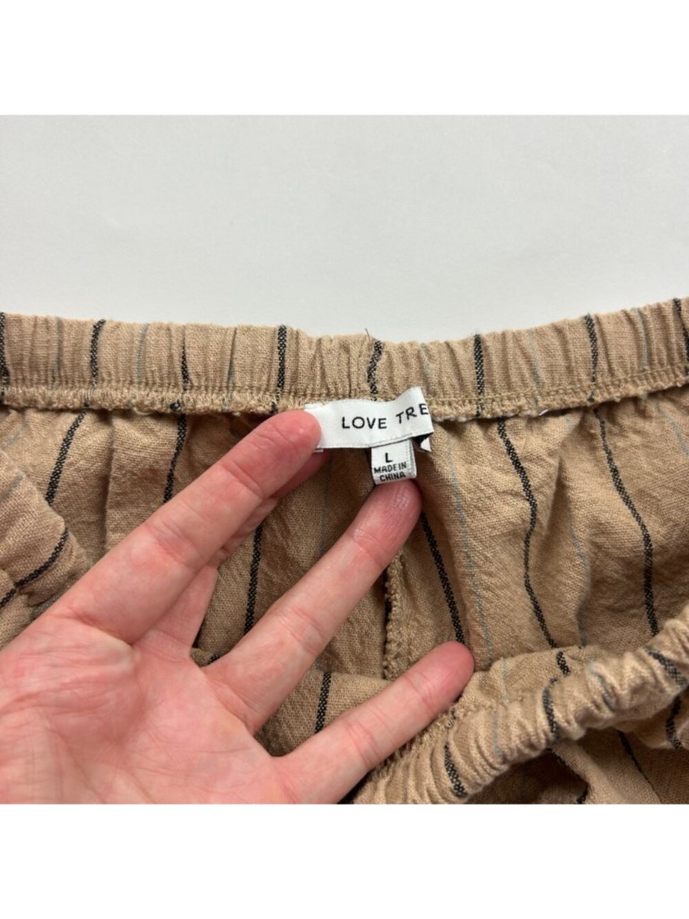 Love Tree Warm Tan Striped Linen Blend Wide Leg Pant L - Picture 4 of 7